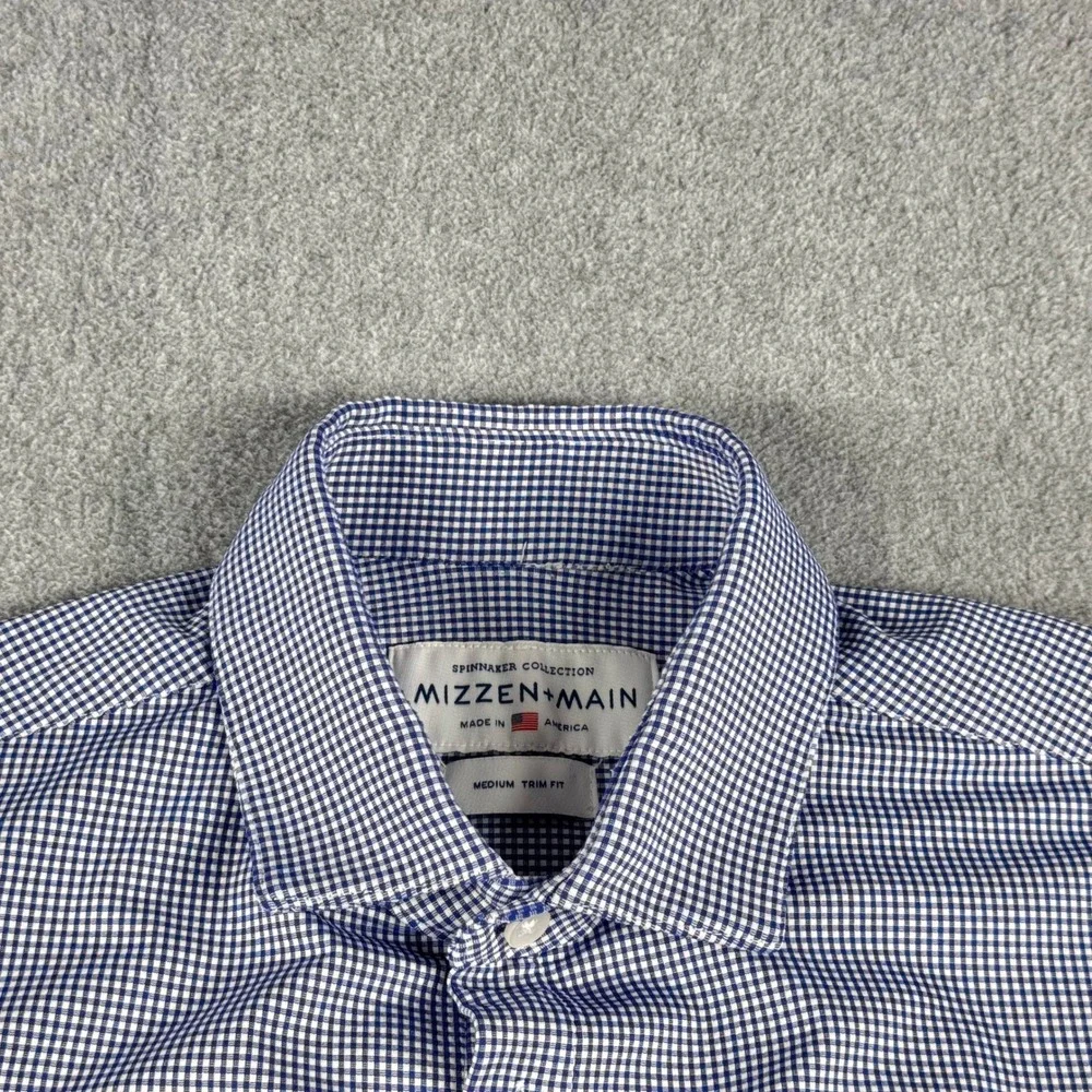 Mizzen+Main Spinnaker Collection Blue Gingham Shirt Mens Medium Trim Fit Stretch